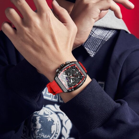 ⚡Red Watches for Men Waterproof Analog Quartz Chronograph Business Casual Dress - Picture 8 of 9